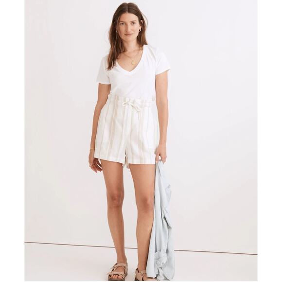 Madewell Linen-Blend Pull-On Paperbag Shorts Small Boho Beach Breezy Nautical - Picture 2 of 8